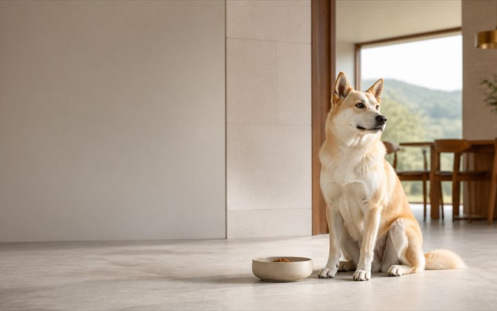 フードボウルと愛犬のいる食事の風景